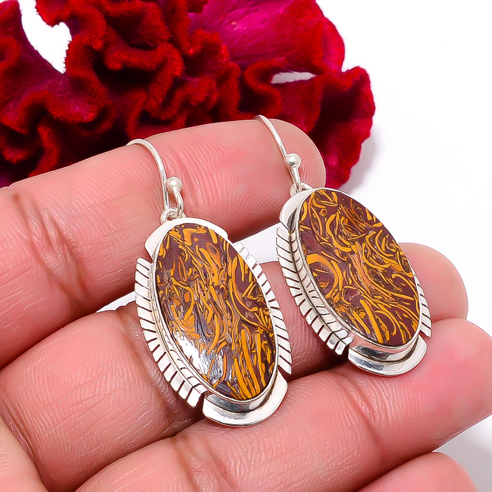 Natural Mariam Jasper Designer Handmade 925 Sterling Silver Earring 1.83″ E98636