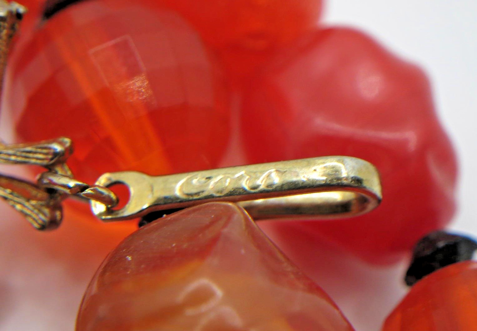 Gorgeous Signed Coro 2 Strand Beaded Choker Necklace Lucite Vintage Red Orange