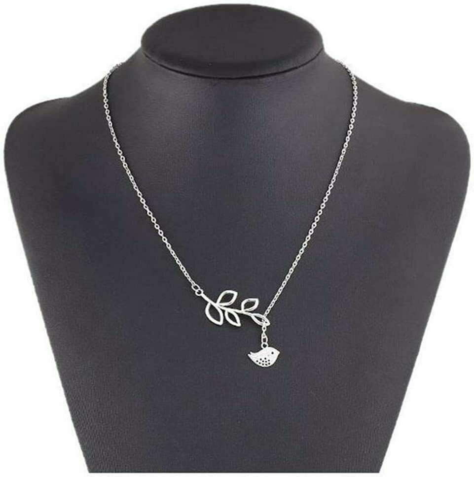 USA Elegant Spring Time Silver Bird and Leaves Lariat Pendant Necklace Jewelry