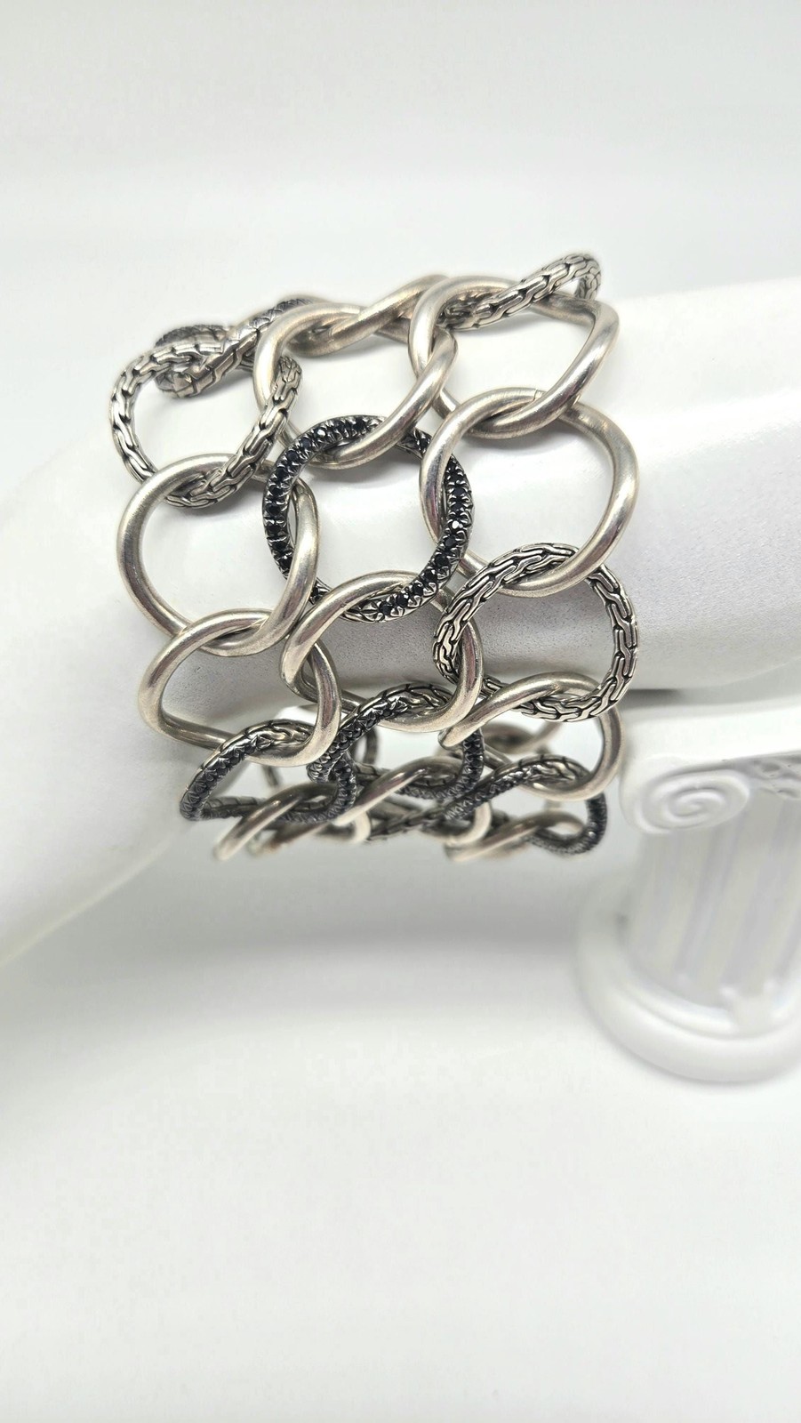 John Hardy Sapphire Link Bracelet Sterling Silver 2.34ctw 114g Wide Statement
