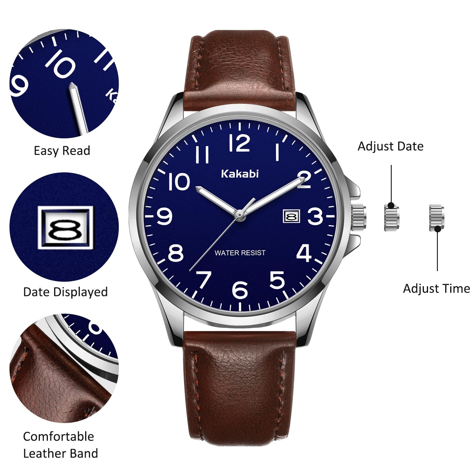 Kakabi Watch for Men, Fashion Minimalist Wrist 07-BrownBlue-P