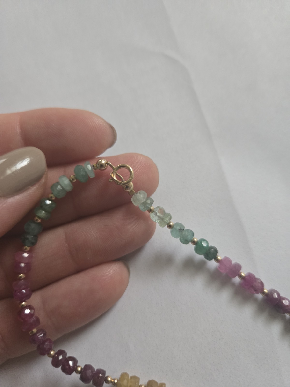 14k Yellow Gold Emerald Ruby Sapphire Necklace 16 In