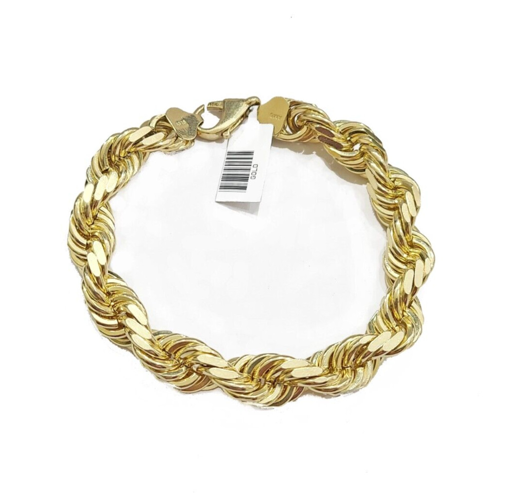 Real 10K Yellow Gold Rope Bracelet 10mm 8 Inch Lobster Lock For mens On Sale