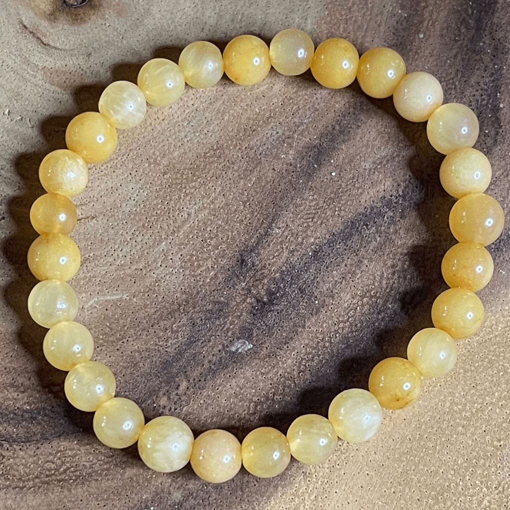 Honey Calcite yellow 6mm stretch bracelet beaded one bracelet 6.75” stretch crys