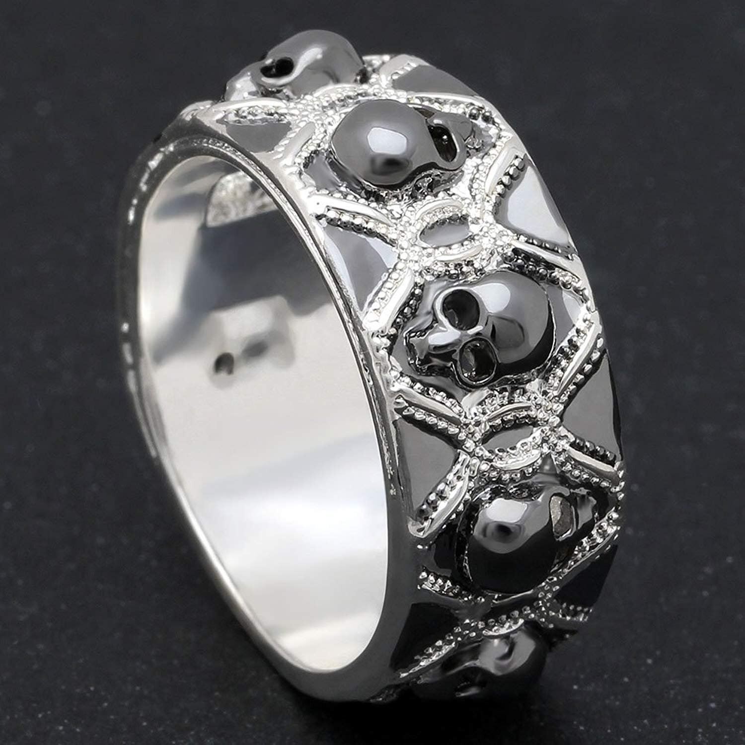 Skulls Wedding Band Ring Black Goth Punk Biker Mens Womens Ginger Lyne Collec…