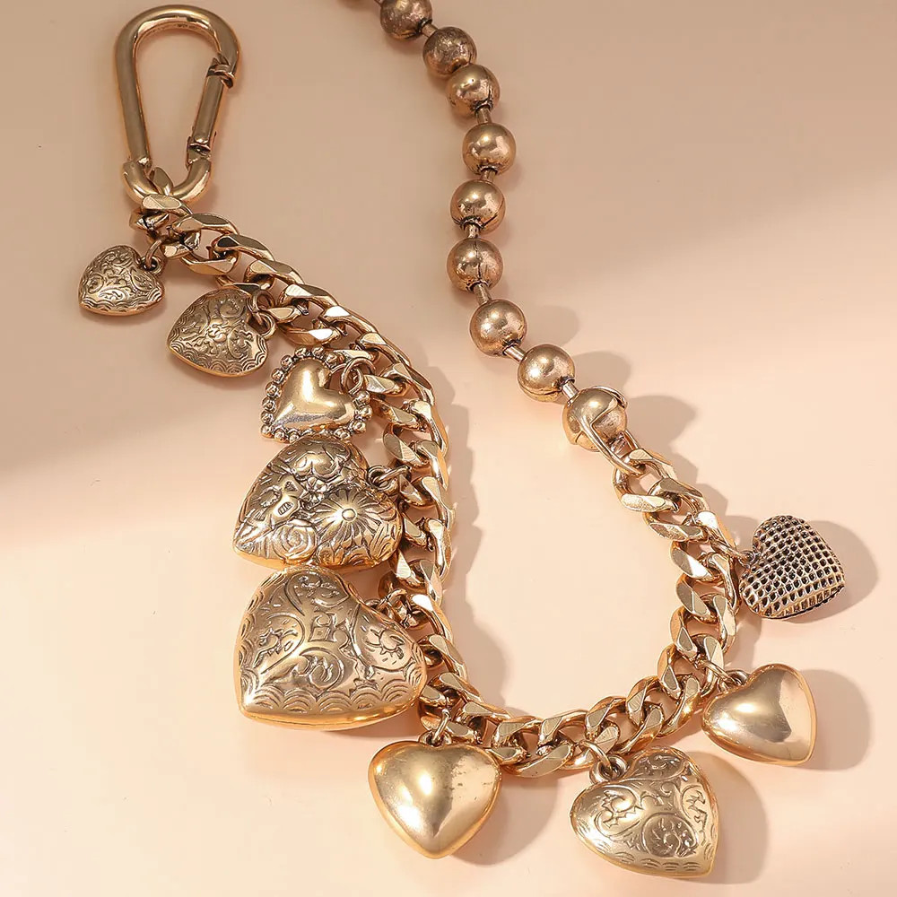 Heart Pendant Necklace Gold Color Cuban Link Chain 45cm Statement Women Jewelry