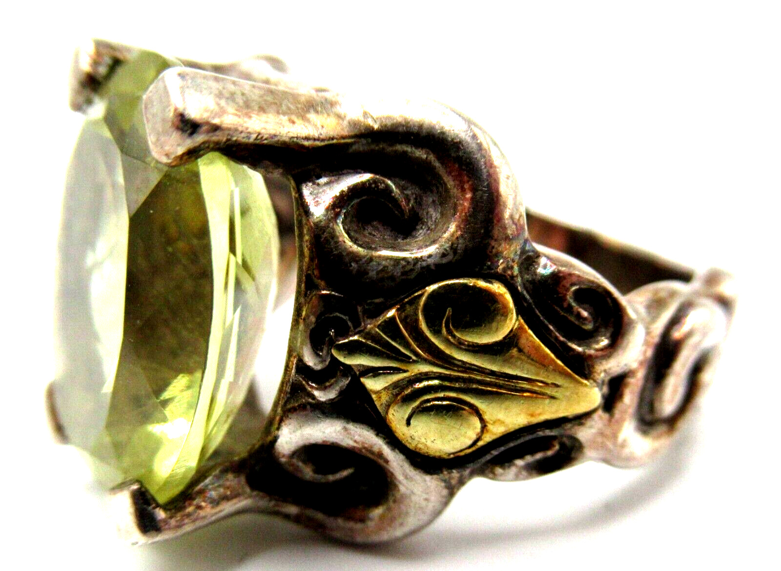 ANN KING 925 & 18K Gold Genuine Lemon Yellow Quartz Ring Size 8