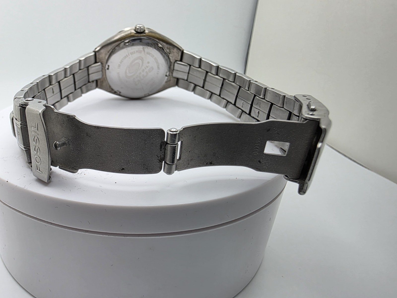 FOSSIL BLUE AM-3287 BLACK DIAL STAINLESS STEAL WITH NEW BATTERY!