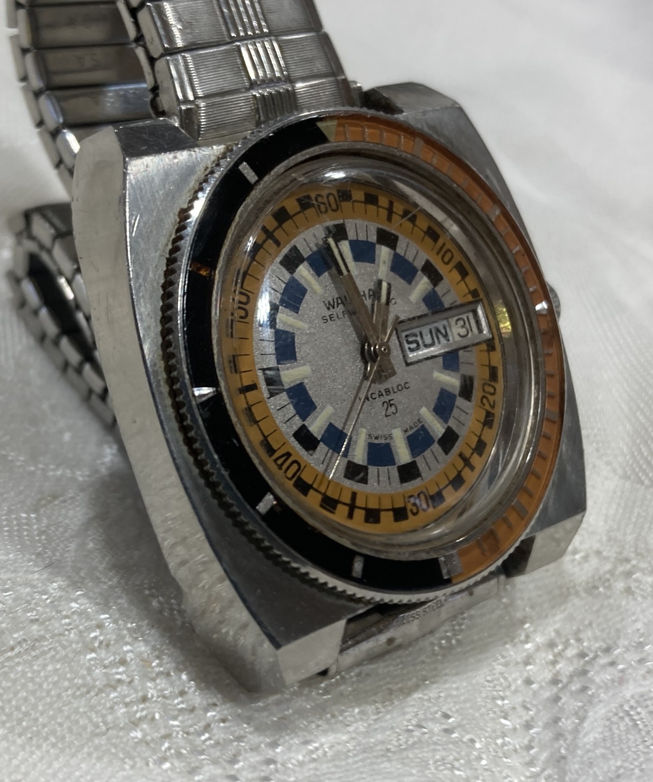 1970’s Waltham Incabloc 25 Jewel Day-Date Diver Watch Ref. B-383 $549-OBO