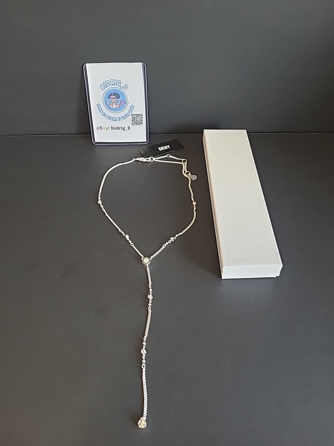 DKNY Logo Crystal Station Y-Necklace – 16in + 3in Extender- IN A GIFT 🎁