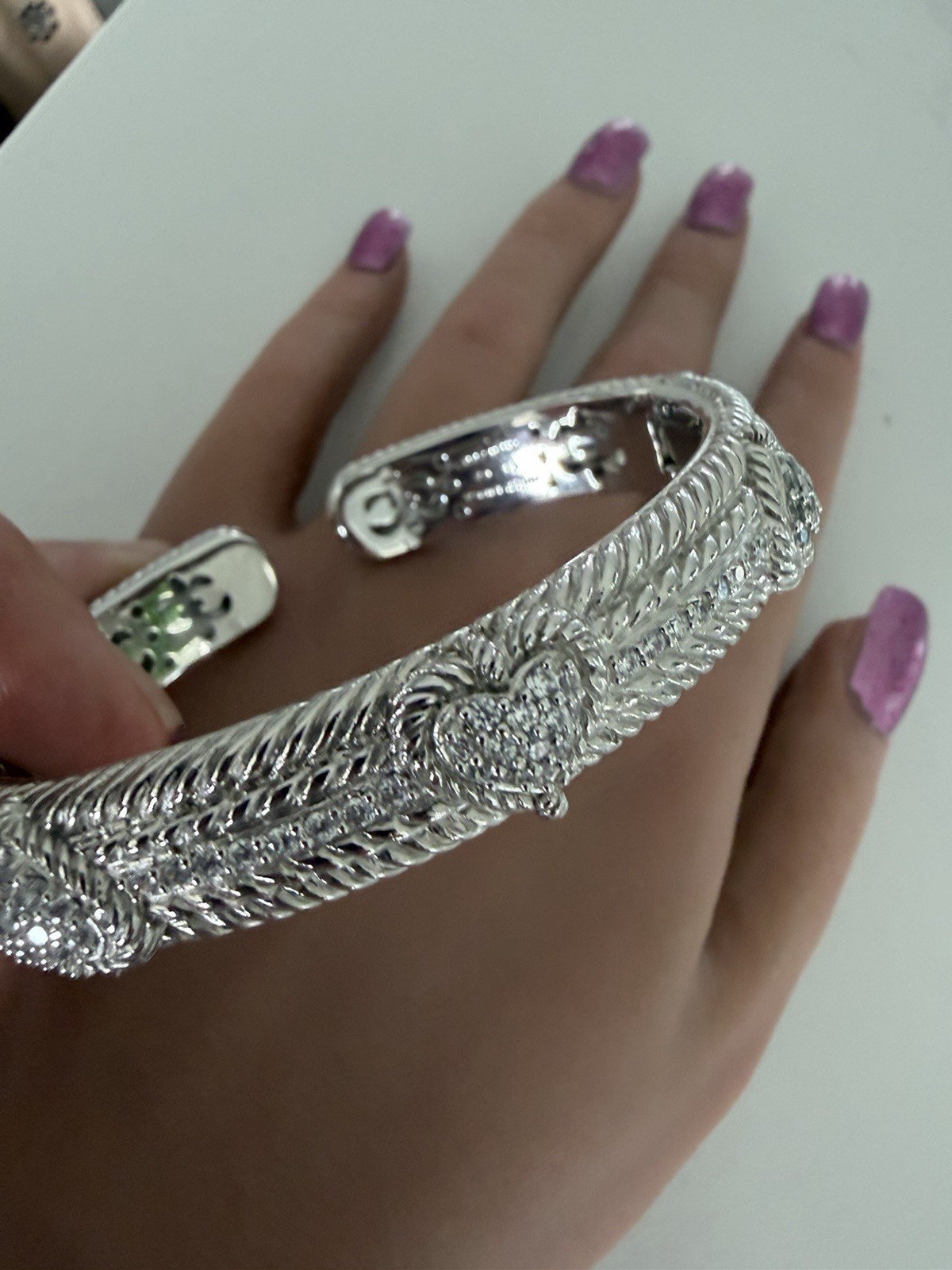 Judith Ripka Heart Bracelet Cz Sterling Triple Heart Cuff 45 Grams