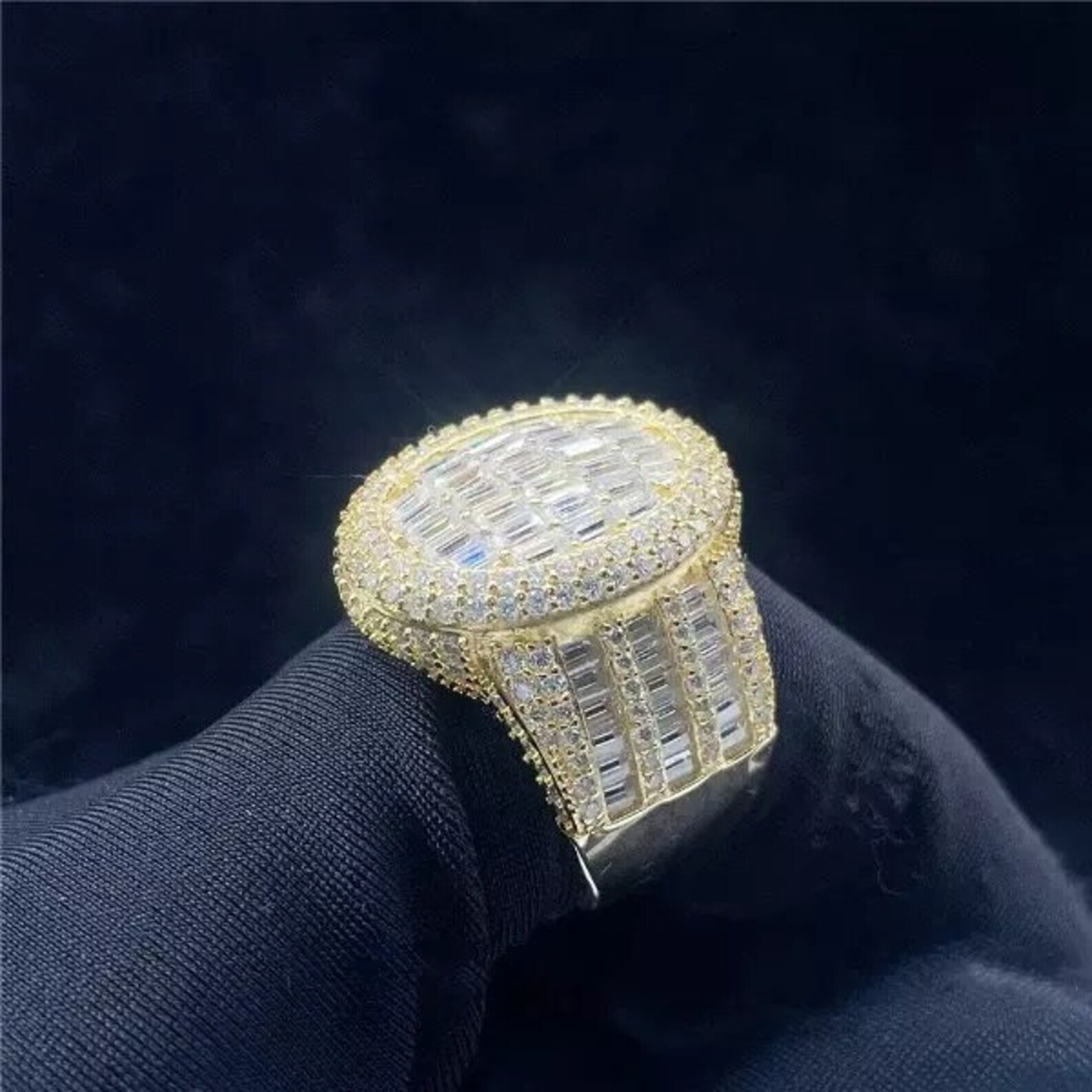 VVS Moissanite 925 Starling Silver Baguette Mens Ring REAL Silver Passes Tester