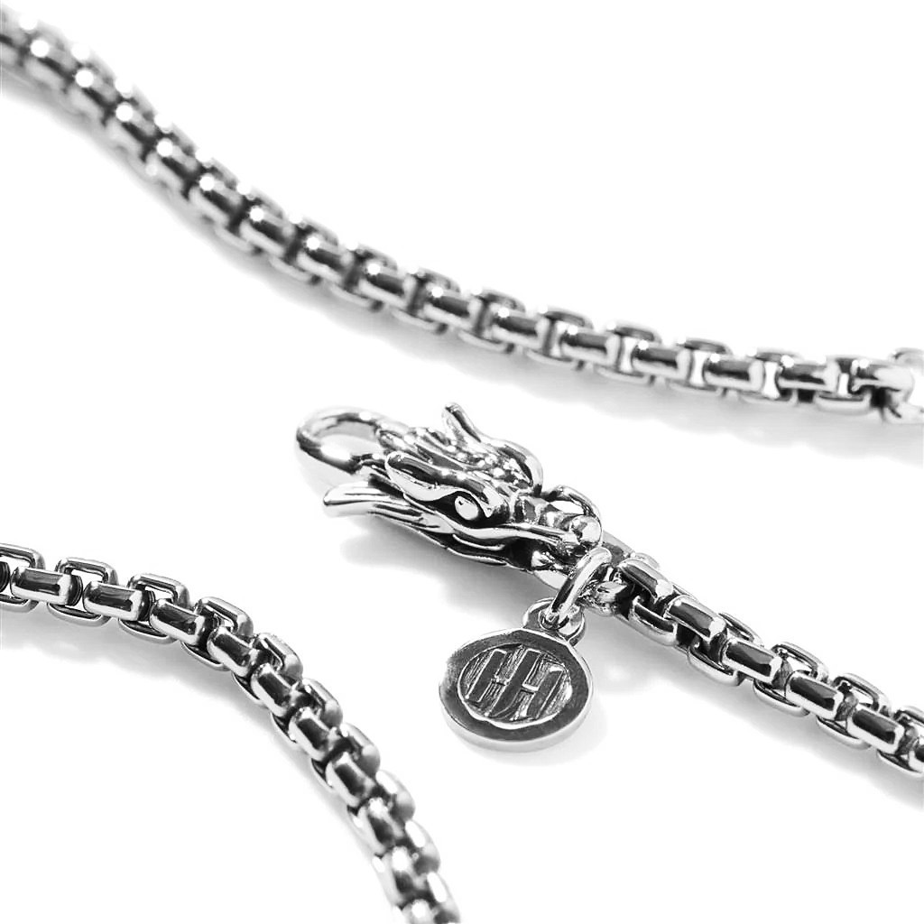 JOHN HARDY STERLING SILVER BOX CHAIN NECKLACE FIGURATIVE NAGA LOBSTER 2.7mm 24″