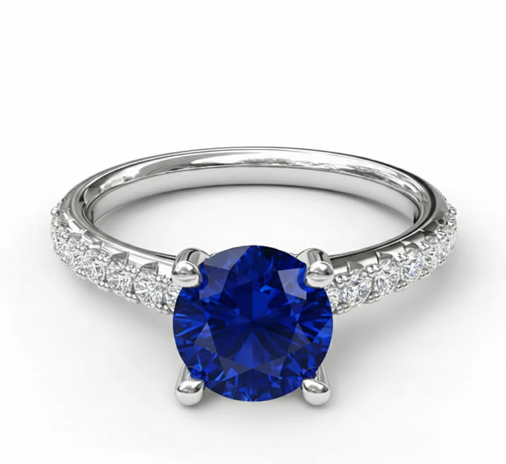2.80 Ct Round Cut Natural Sapphire & Diamond Propose Ring 14K White Gold Sz 8