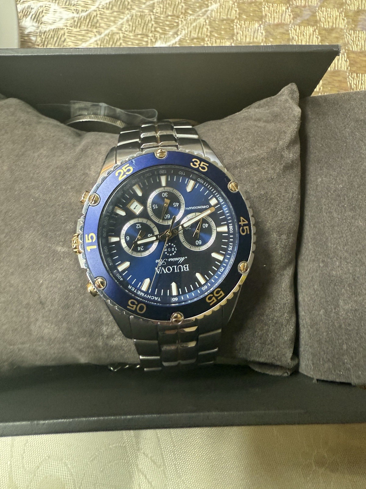 Bulova Marine Star 98B400 Chrono Stainless Steel Silver Blue Dial Men Watch