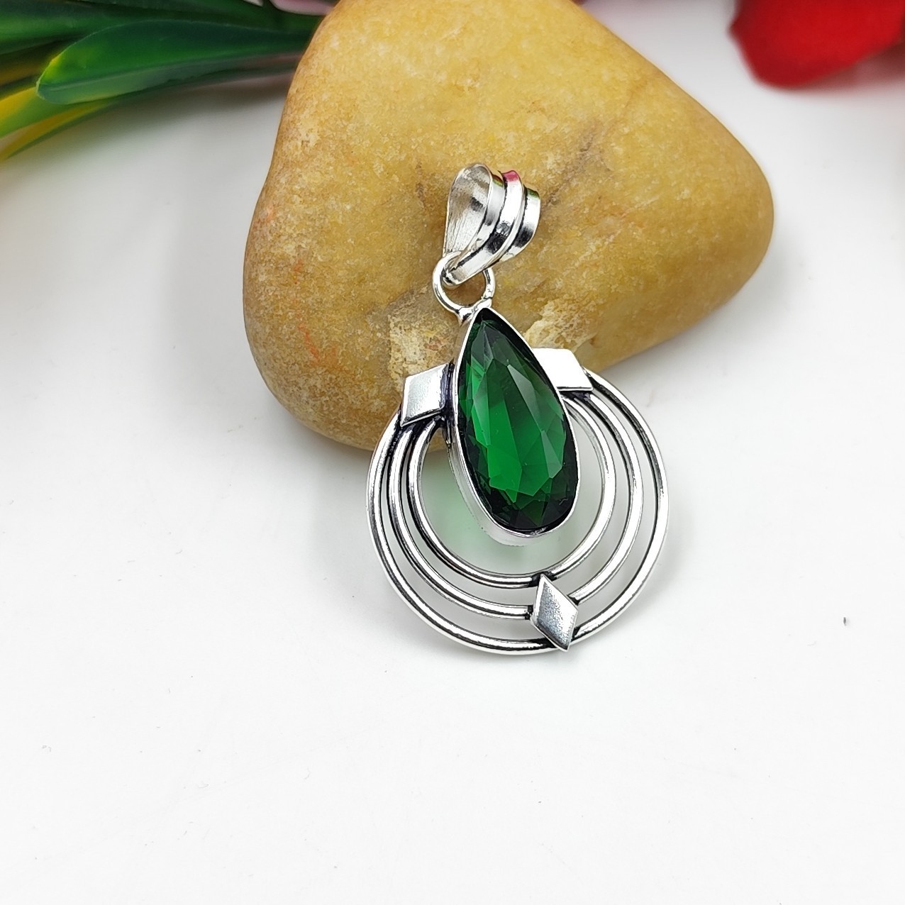 Chrome Diopside Gemstone Handmade 925 Sterling Silver Jewelry Pendant Size-1.75″