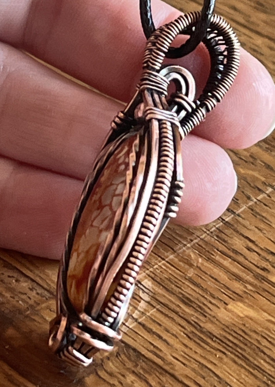 Orange Agate (dyed)~ Handmade copper wire wrapped pendant 6k