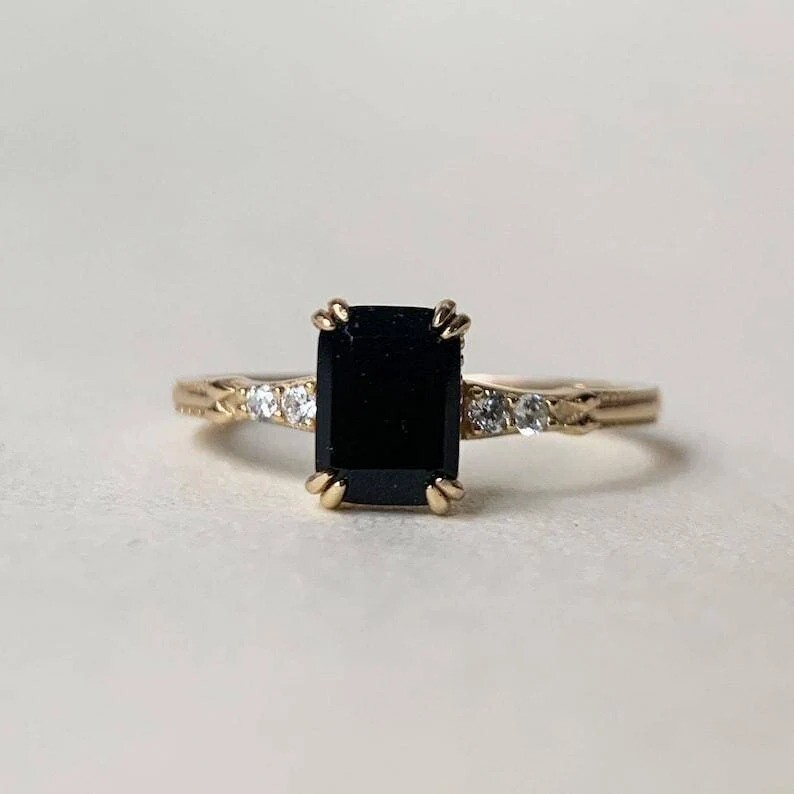 Sterling Silver Onyx Ring Black Onyx Ring Dainty Engagement Ring Handmade Ring