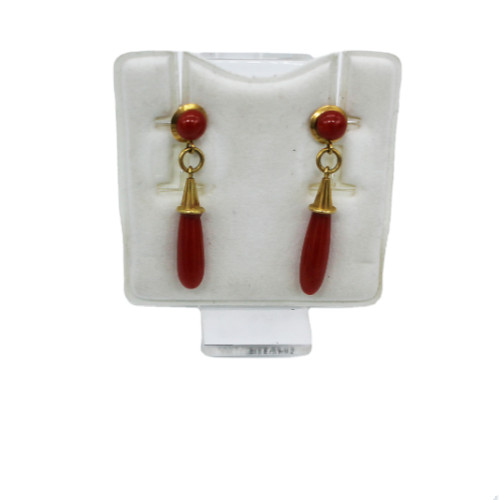 Orecchini Goccia Pendenti Corallo, Oro 750, XB282 Liverino Basilio