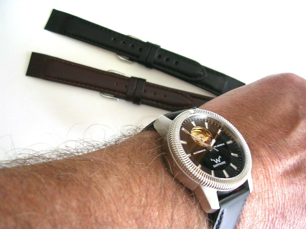 10mm Black Open End Ladies vintage Wire Lug leather watch band IW SUISSE 8-12-14