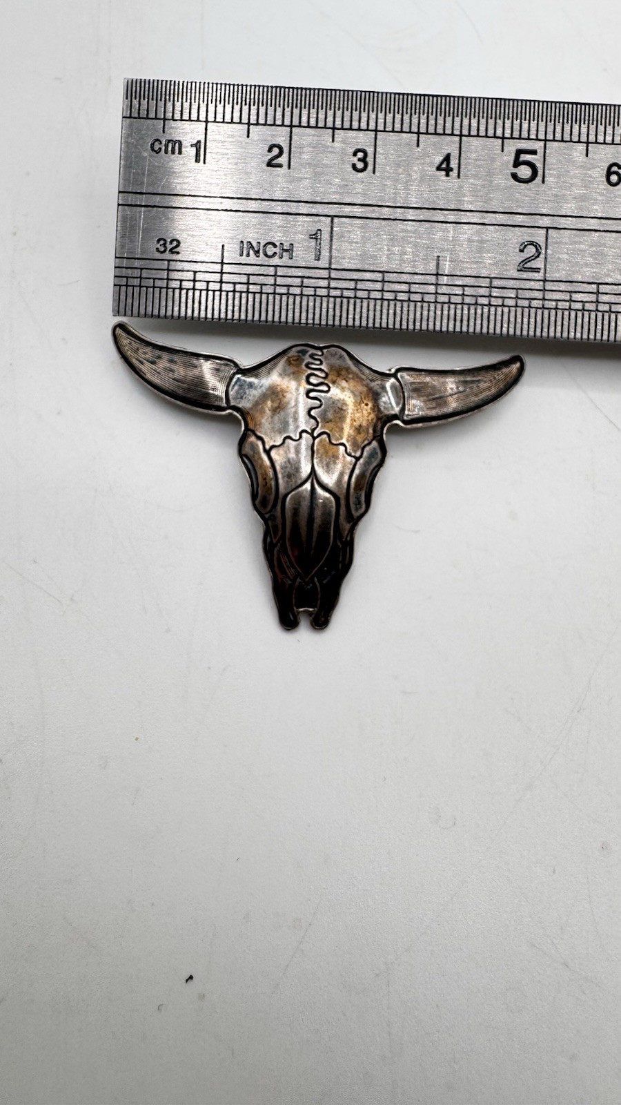 Vintage Sterling Kit Carson Buffalo Skull Brooch