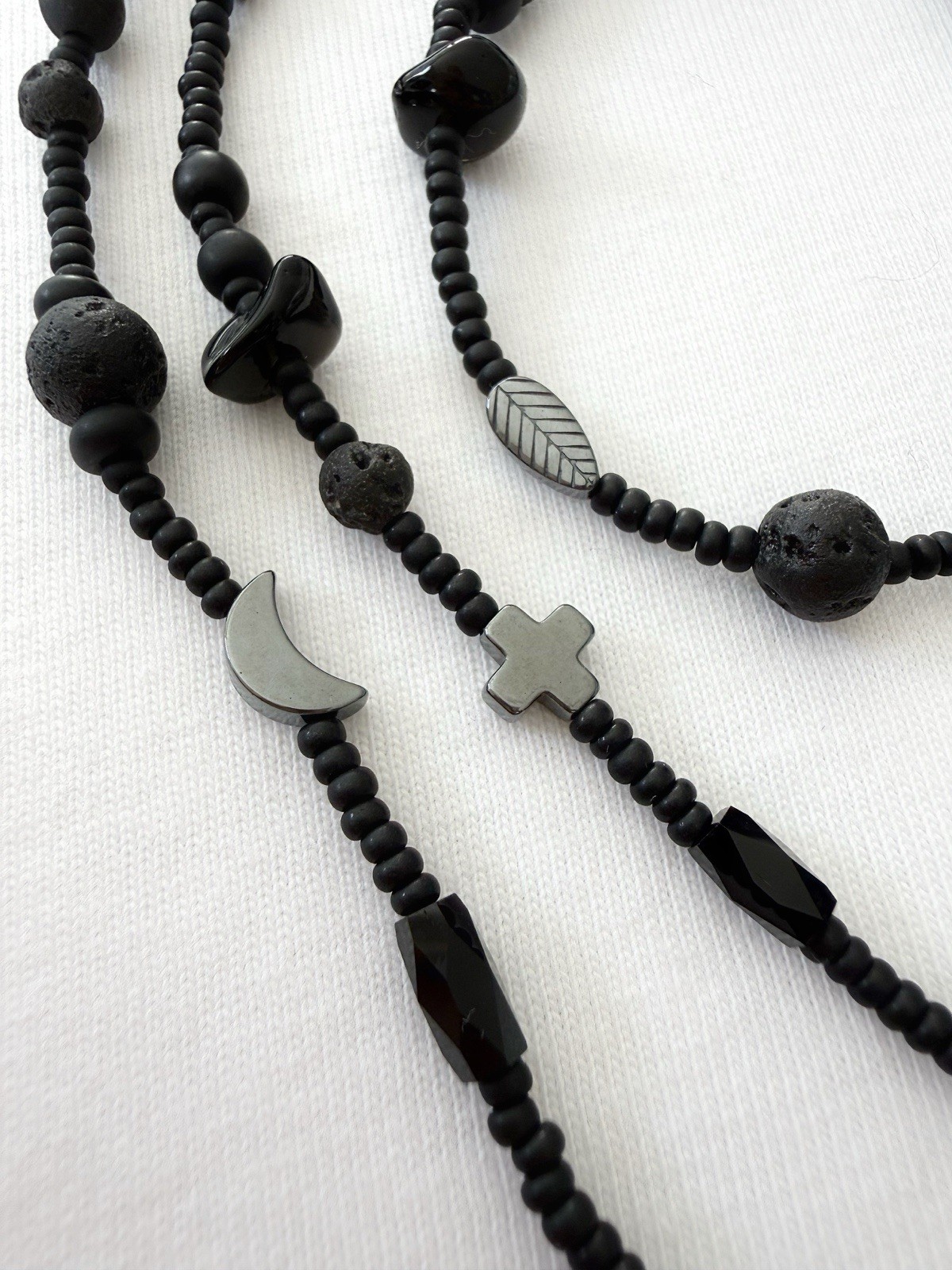 Everyday Black Handmade Necklace with Natural Stones – Agate, Lava & Hematite