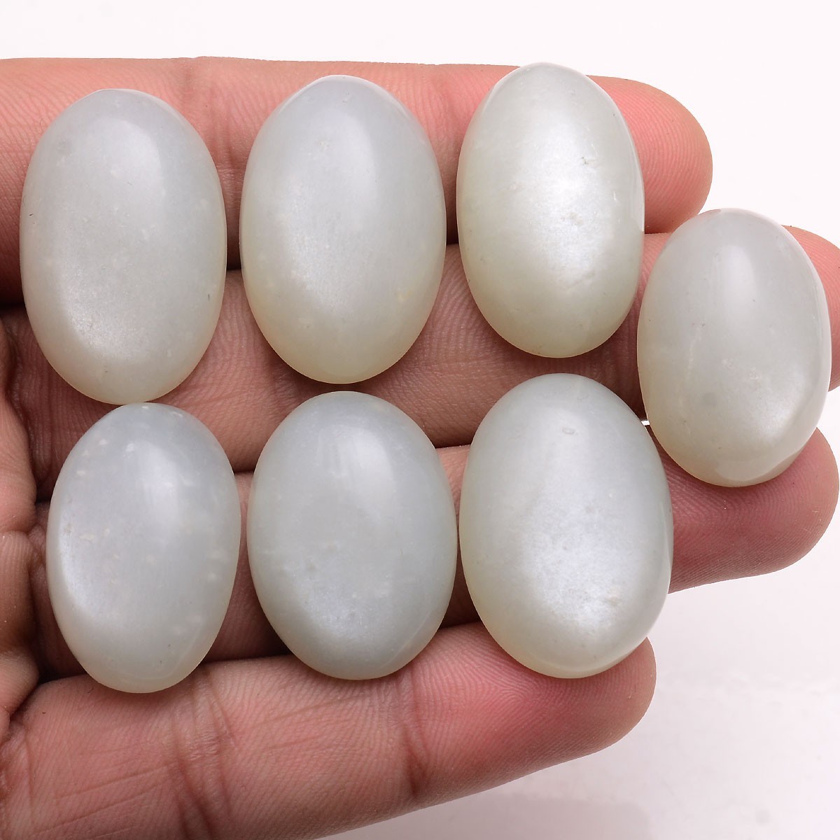 7 Pcs Natural White Moonstone 25mm-29mm Oval Cabochon Untreated Gemstones Lot