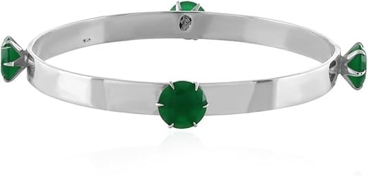 Handmade 925 Sterling Silver Bangle with Green Onyx – 8.7 mm Round Gemstones