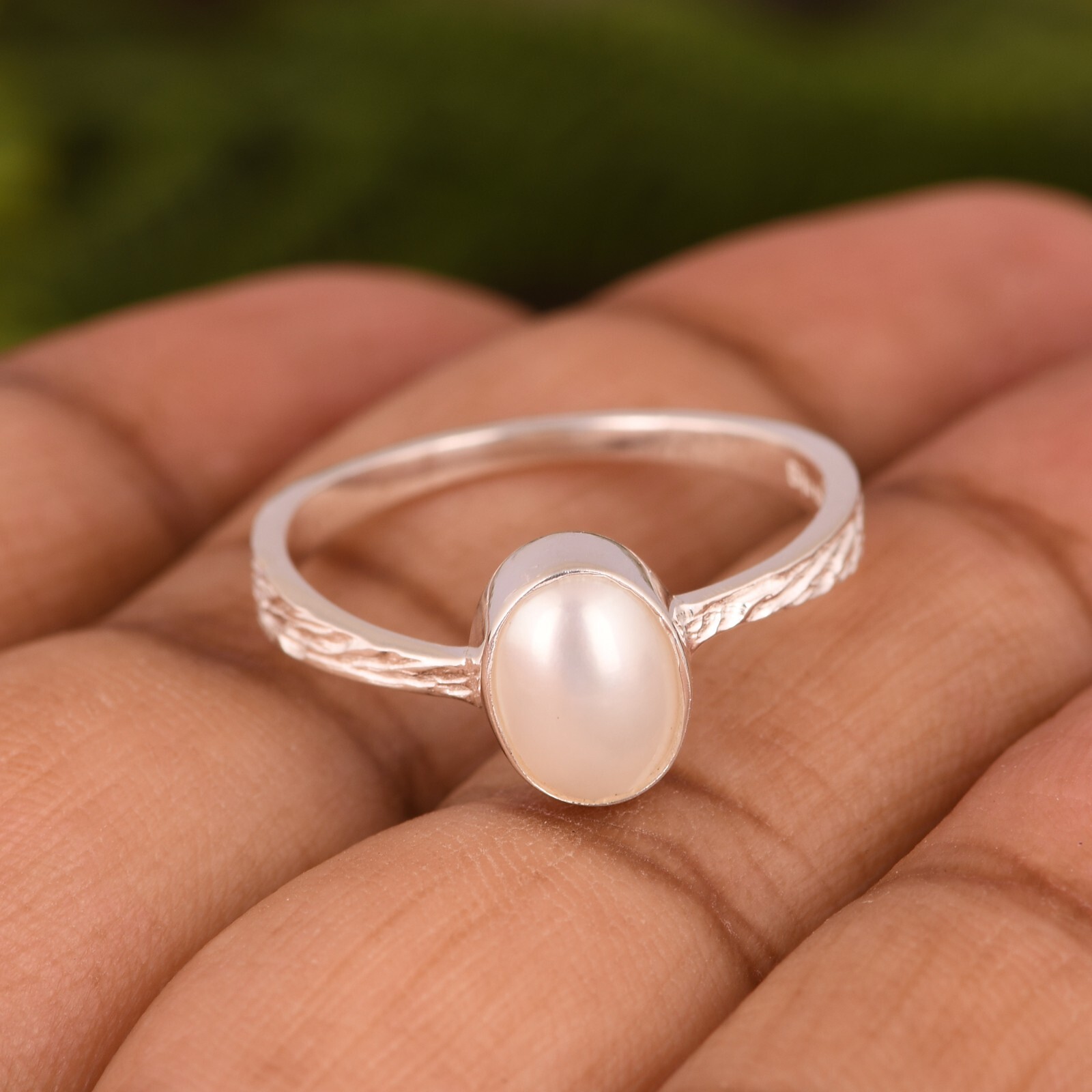 Oval Shape Natural Pearl Gemstone 925 Sterling Silver Engagement Women’s Ring