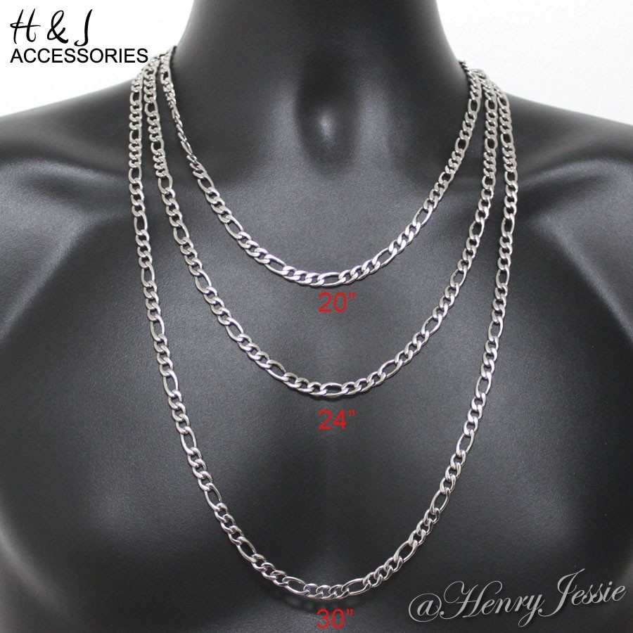 16-40″MEN’s 316 L Stainless Steel 4.5mm Silver Figaro Link Chain Necklace