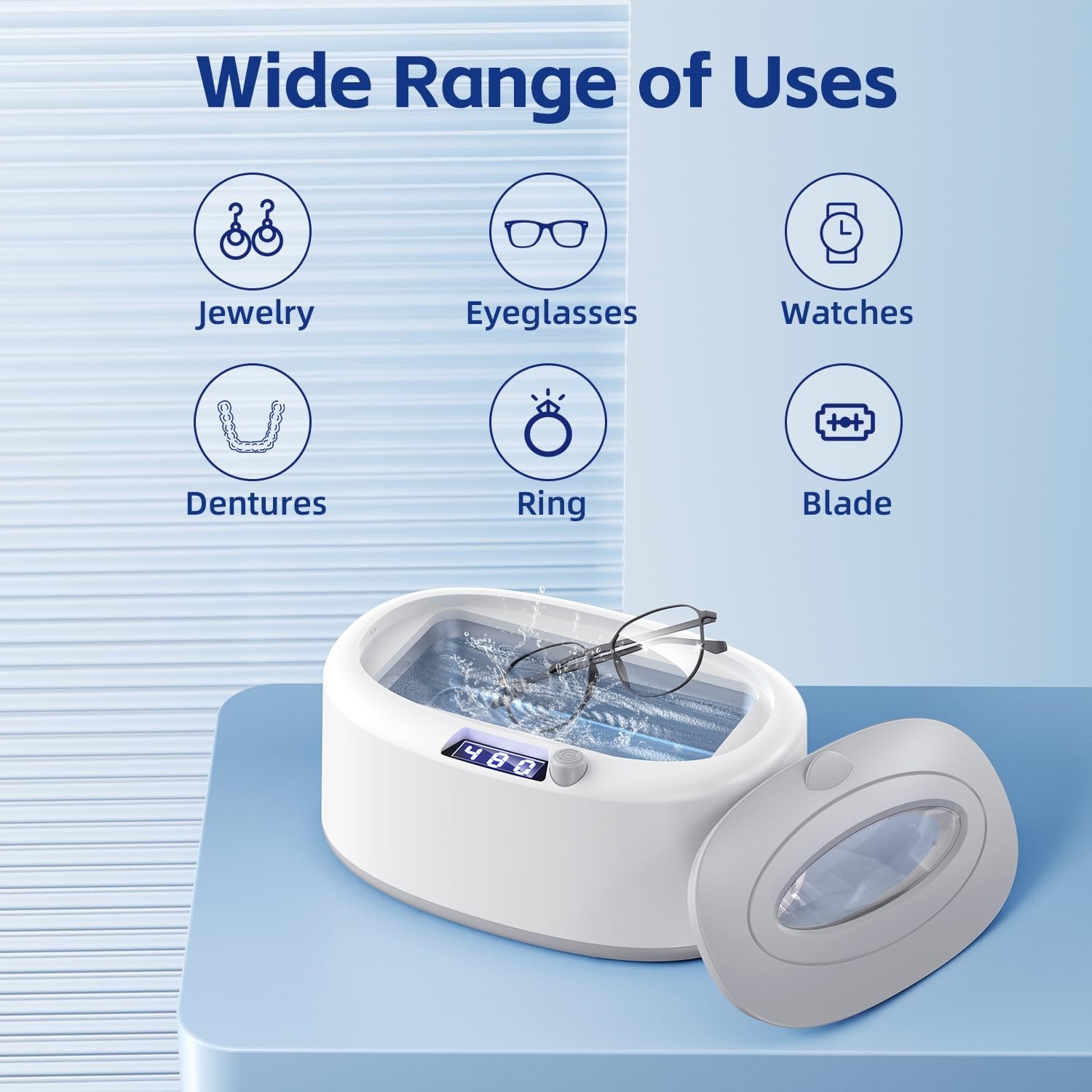 Ultrasonic Jewelry Ring Cleaner, 1000ml(34oz), 60Khz, 60W,5 Time Settings with 4