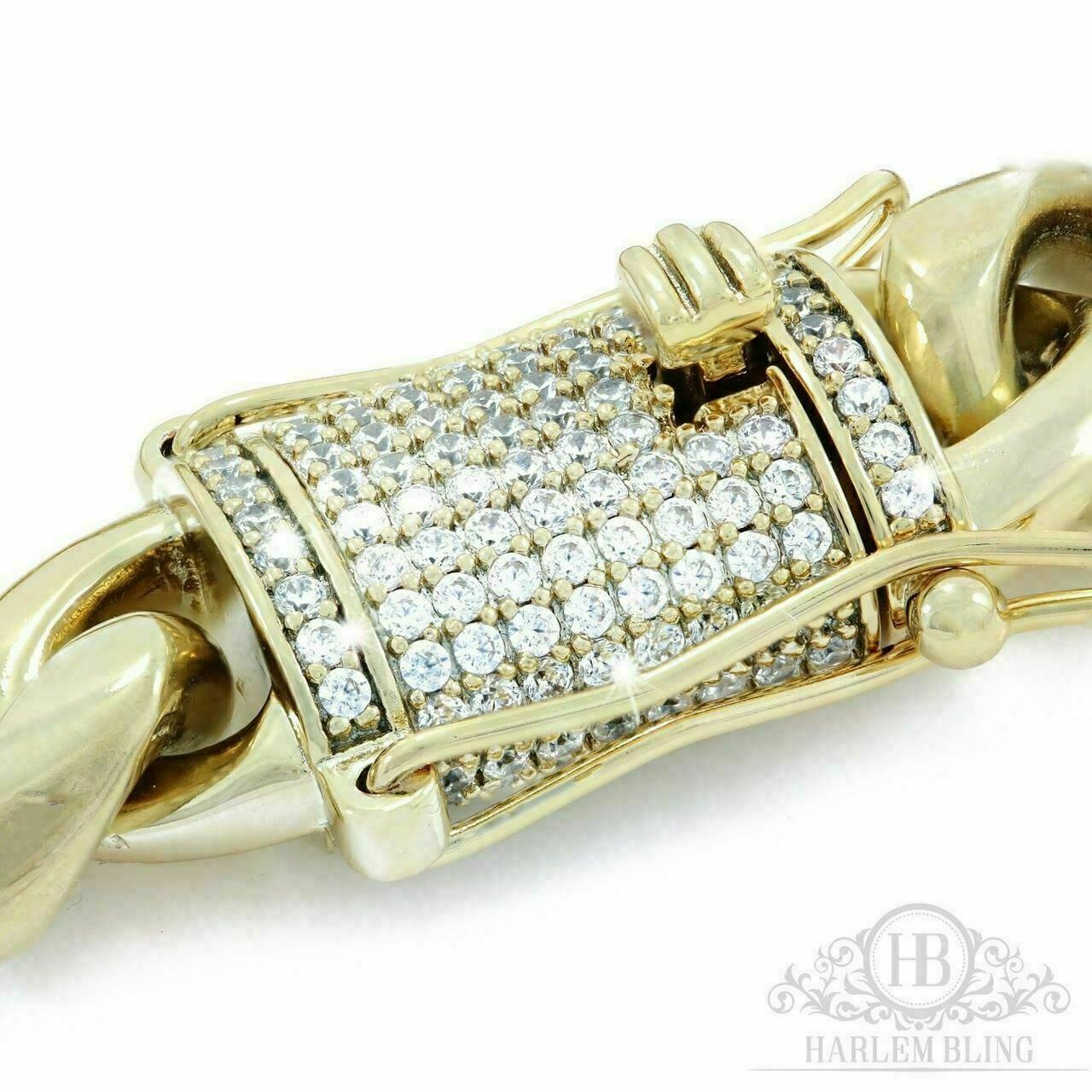 Pulsera y Cadena Cubana De Acero Inoxidable En Oro 14K – 12mm Broche De Diamante