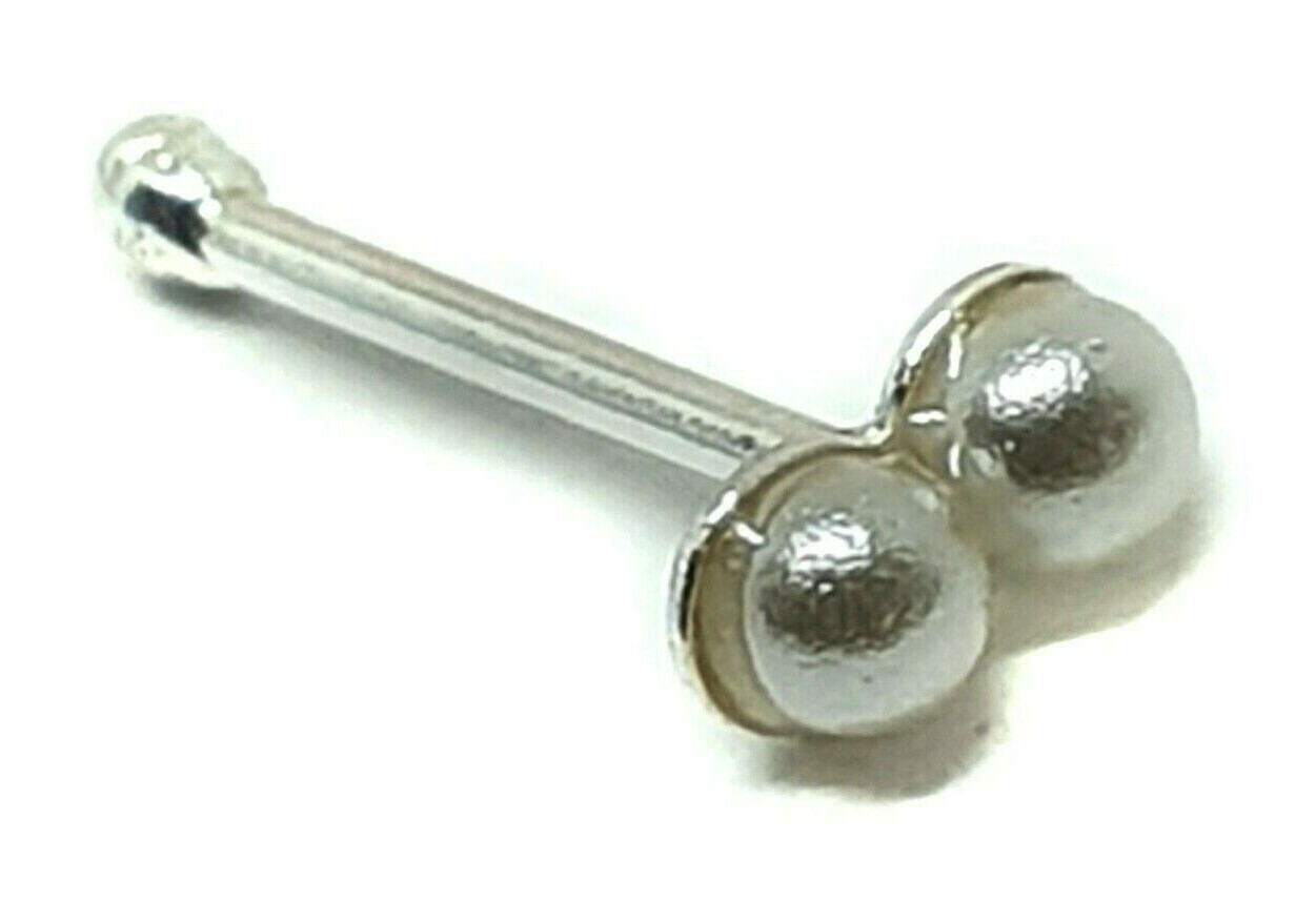 Pearl Nose Stud Double Cultured Twin Pearl 22g (0.6mm) 925 Silver Ball End