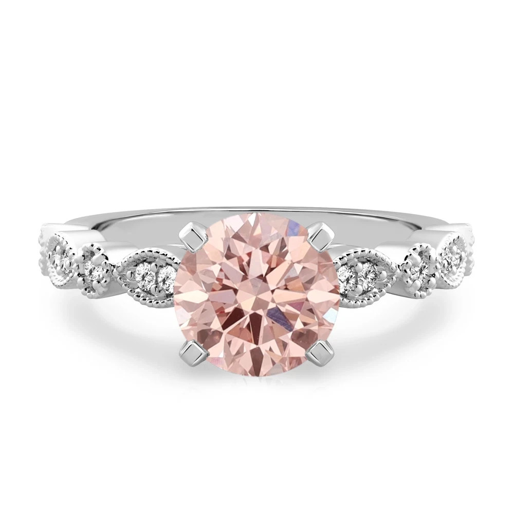 14K White Gold Round Cut Morganite & Diamond 2.20 Carat Luxurious Ring