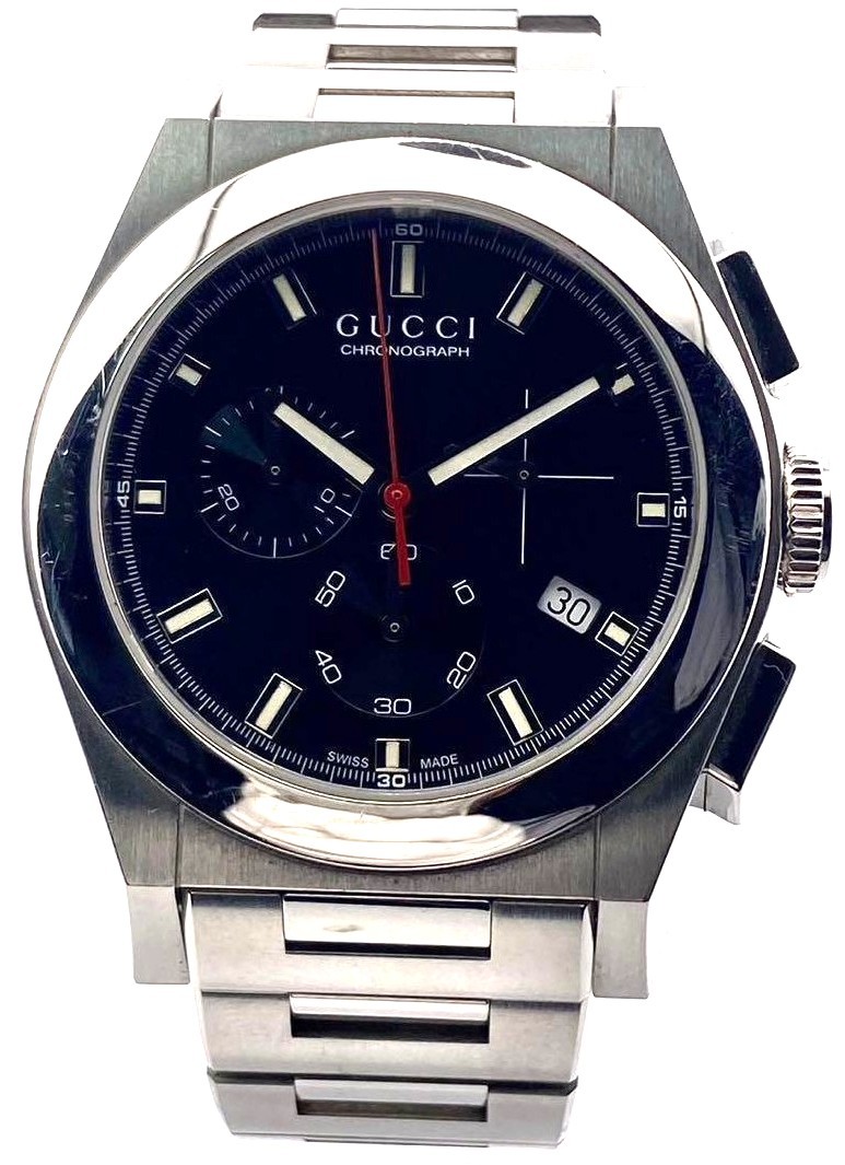 GUCCI Pantheon Chronograph 115.2 Watch Black Dial Steel Silver Men Used