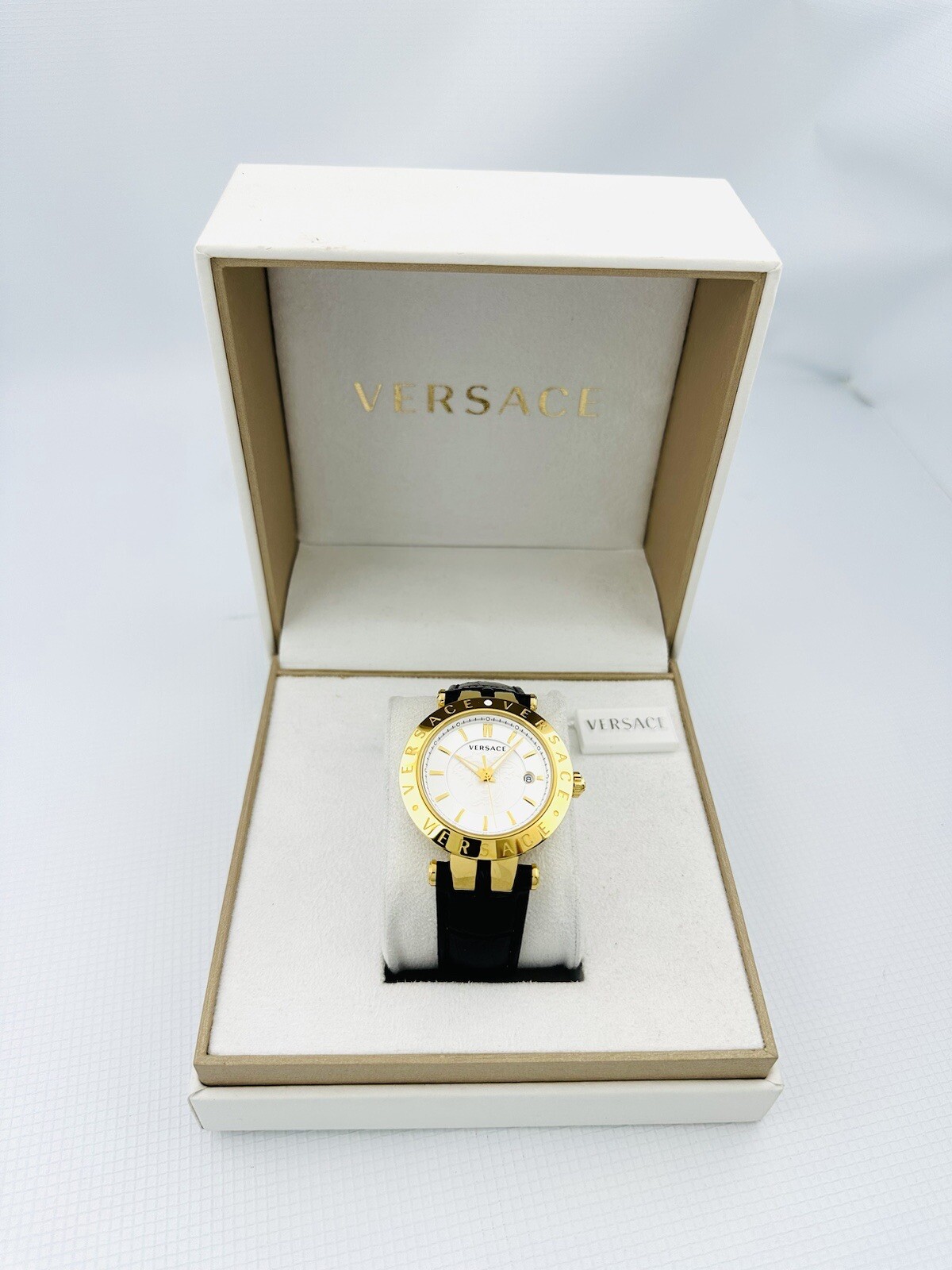 Versace VQP040015 V-Race 42mm Case IP 2N Black Croco Pattern Leather Strap Watch