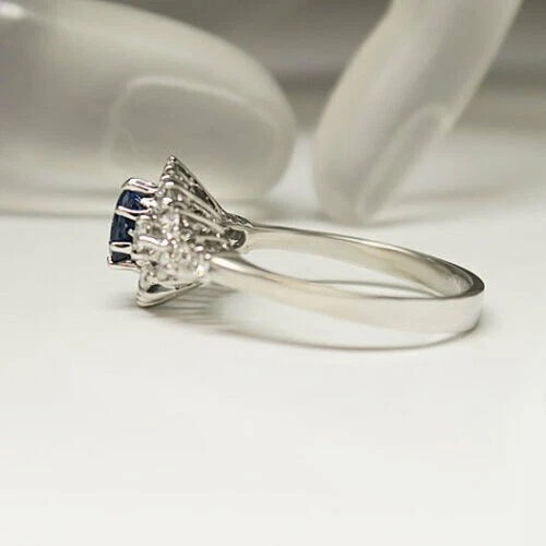 4.80 Ct Natural Blue Sapphire & Diamonds Wedding Ring Solid 14K White Gold 6 7 8