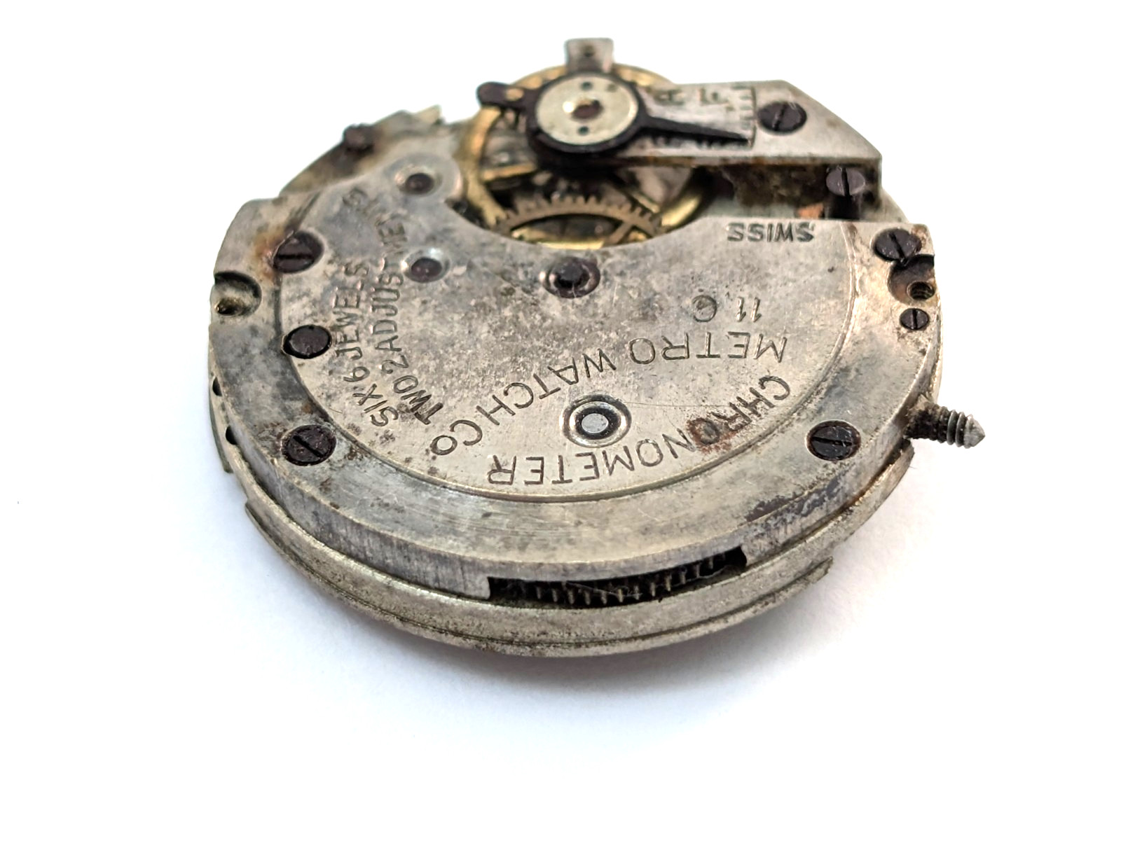 Vintage METRO 11C Chronometer 6j Art Deco 24mm Swiss Watch Movement PARTS REPAIR