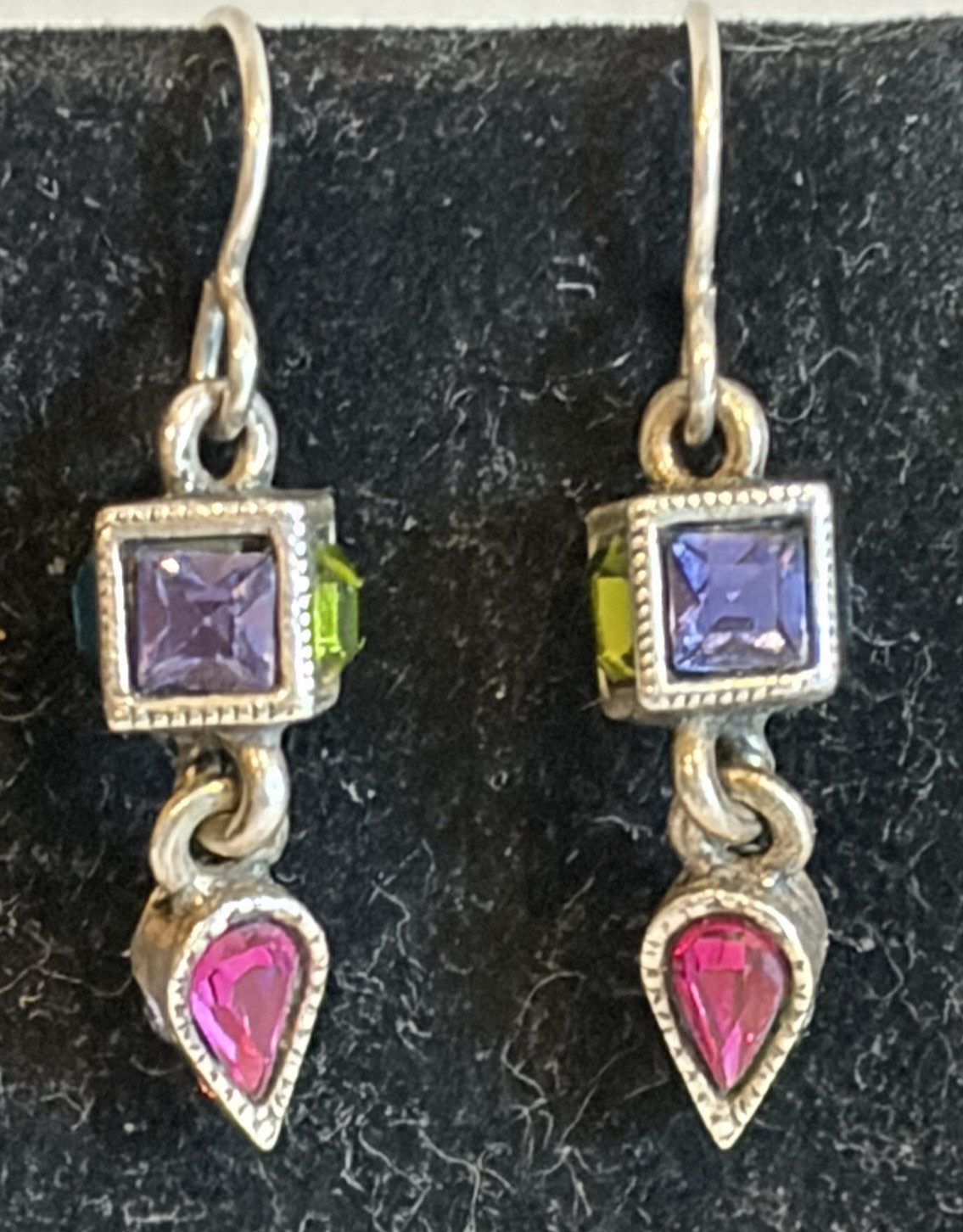 Signed PATRICIA LOCKE STERLING SILVER 925 Multi-Crystal Dangle Earrings VTG-FAB!