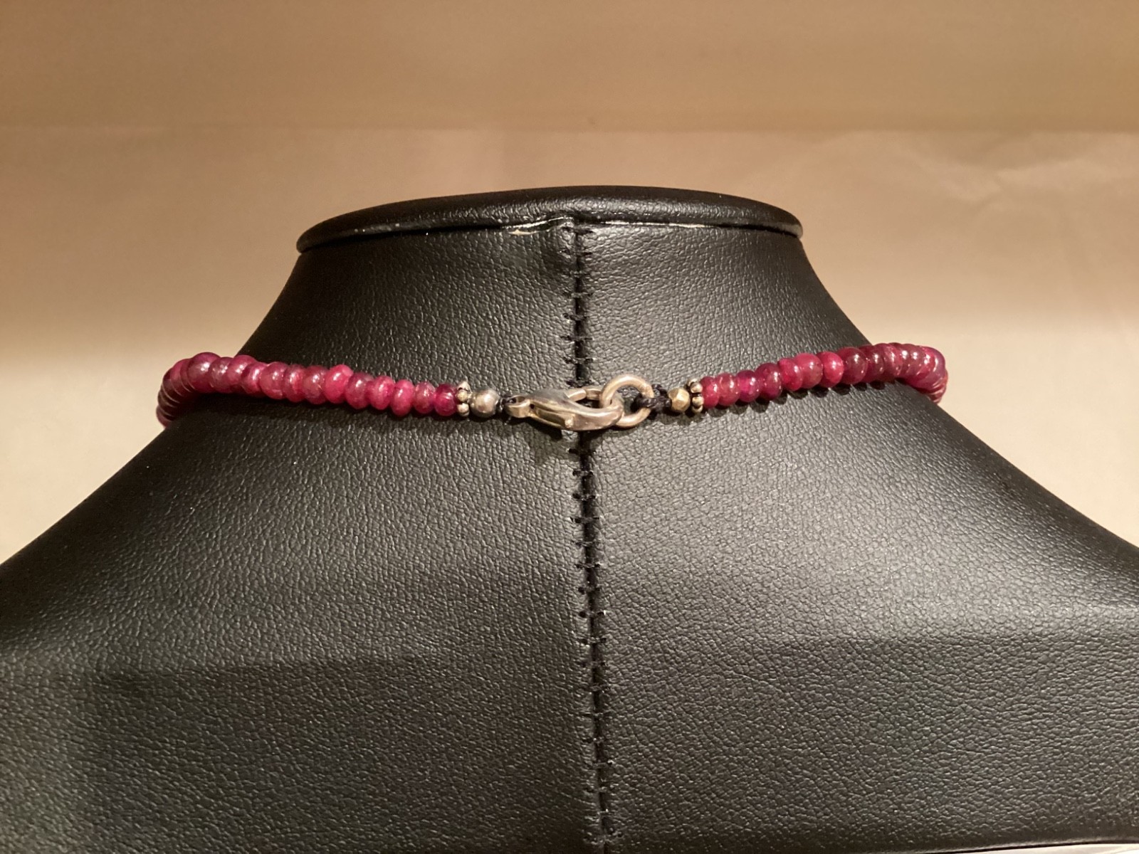 Raw Natural Ruby Roundell Beaded & .925 Sterling Silver Pendant Necklace OOAK