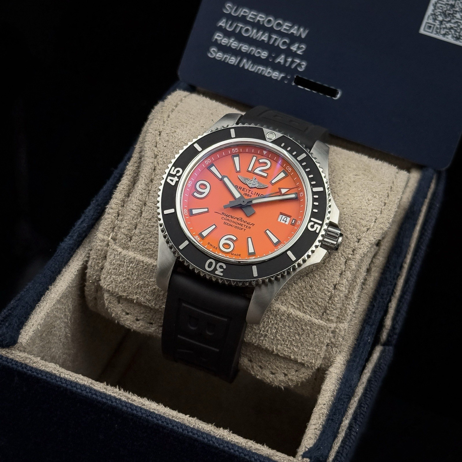 Breitling Superocean Automatic 42mm A17366 Orange Dial Rubber Strap Full Set