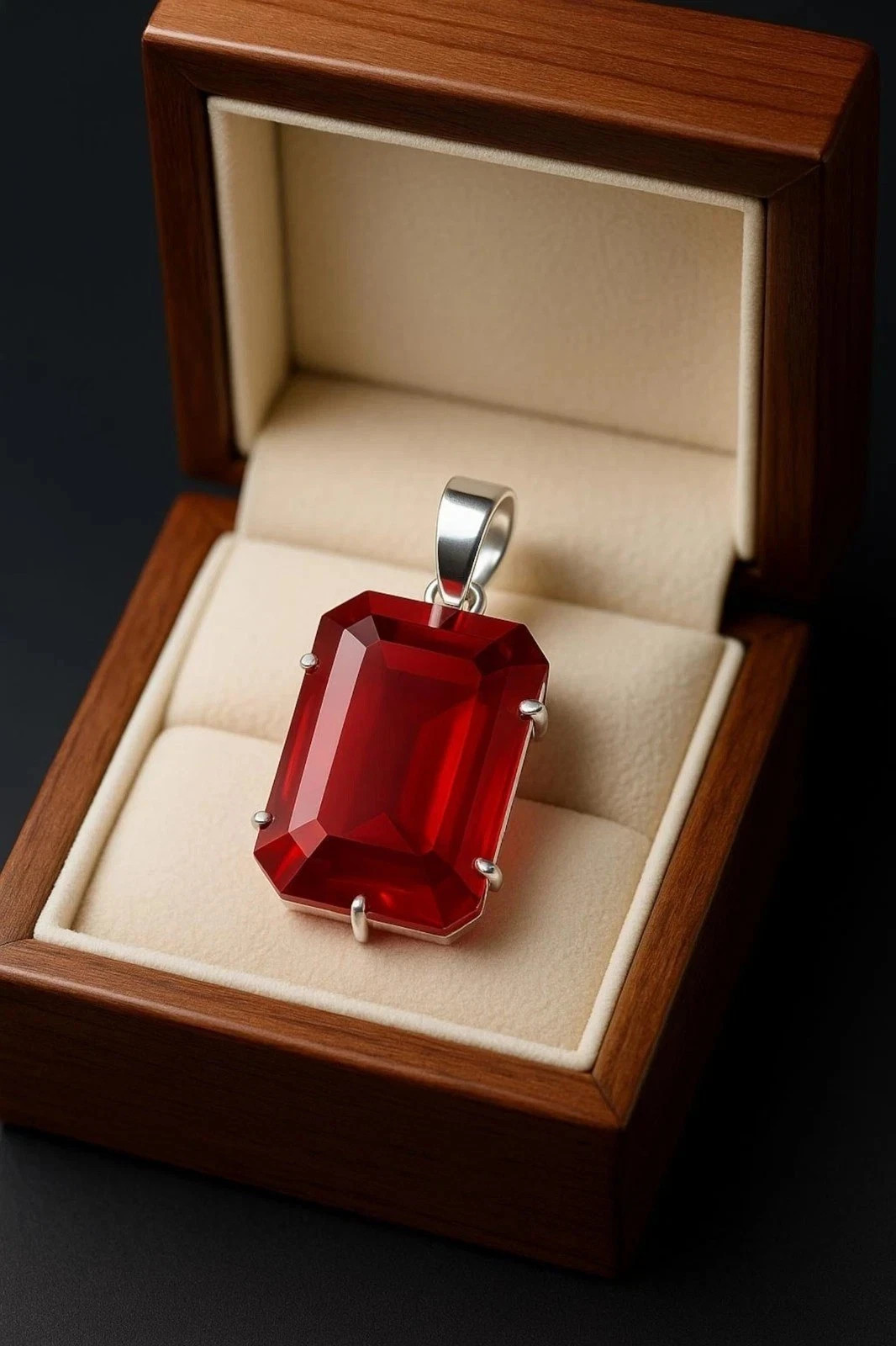 Natural Red Ruby Emerald Cut 925 Solid Silver Pendant Loose Gemstone 26.75 Ct