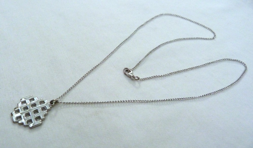 STERLING SILVER BLISS JERUSALEM FIVE FOLD CRUSADERS CROSS PENDANT CHAIN NECKLACE
