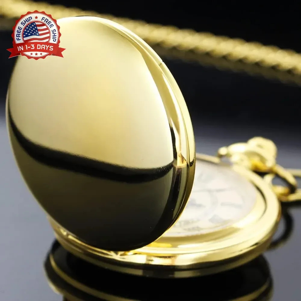 Smooth Pocket Watch Alloy Steel Quartz Roman/Arabic Numerals with 37cm Chain for