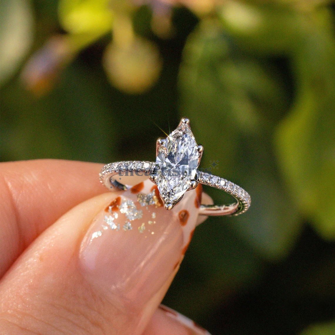 Solid 14K White Gold Solitaire Moissanite Engagement Ring Marquise Cut 1.50 CT