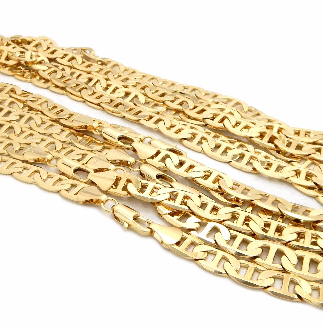 9mm 6 Piece Mariner Anchor Chain Necklace 20″ 24″ 30″ Gold Finish Wholesale lots