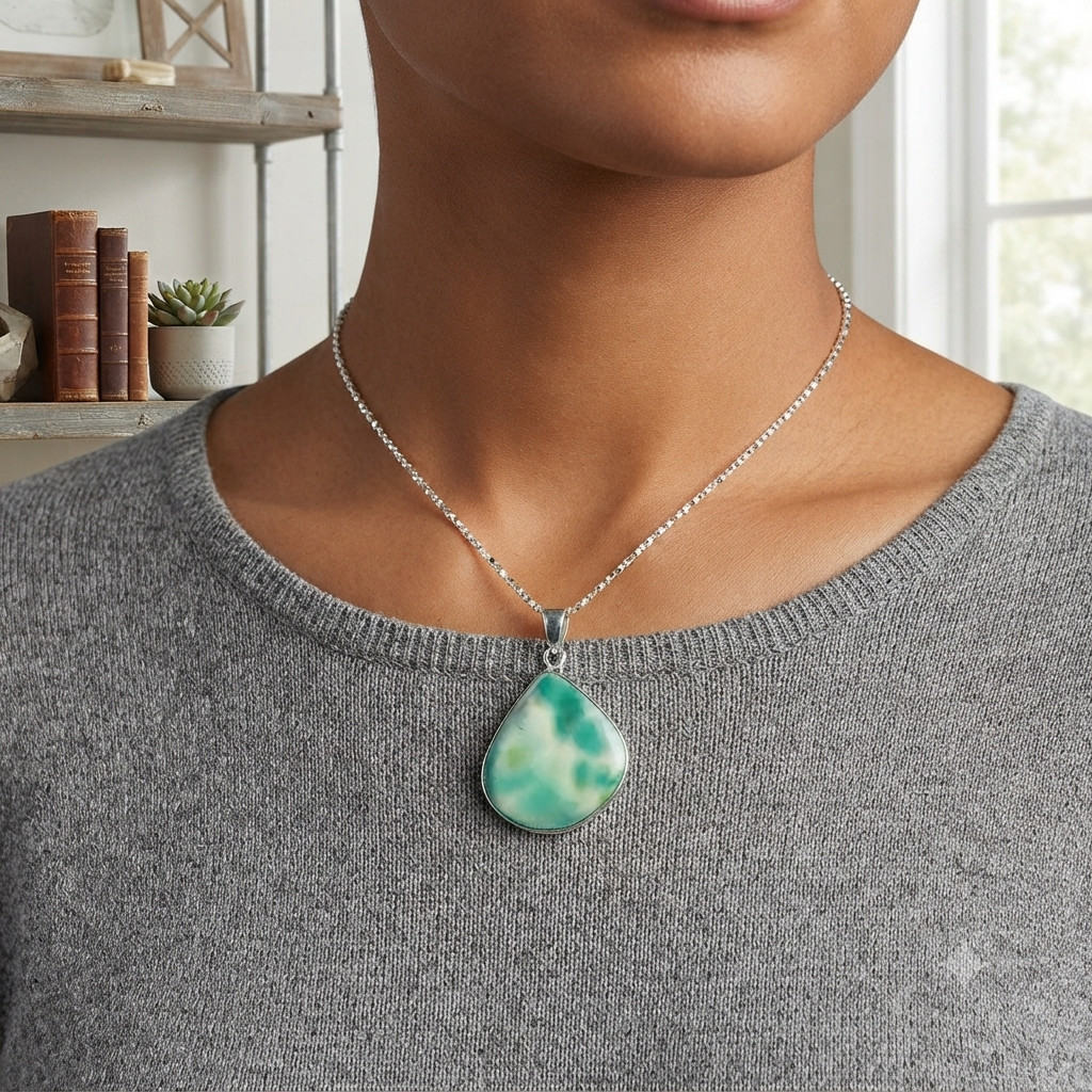 Natural Green Onyx 925 Sterling Silver Plated Handmade New Wife Pendant Jewelry