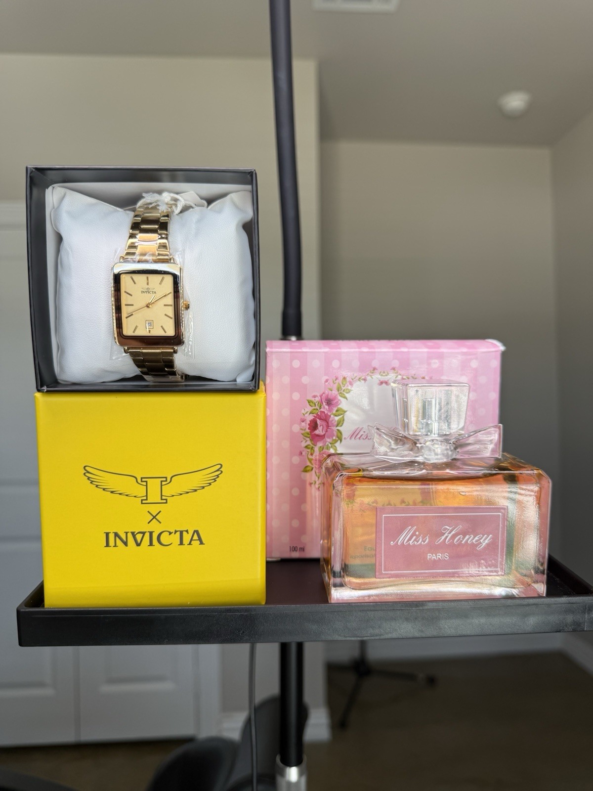Invicta women Quartz Analog Rectangle Gold Dial Gold Steel Bracelet w/ Box
