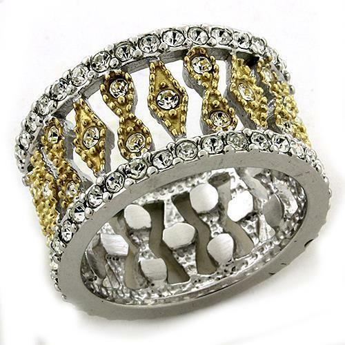 LOAS1194 – Gold+Rhodium 925 Sterling Silver Ring with Top Grade Crystal in