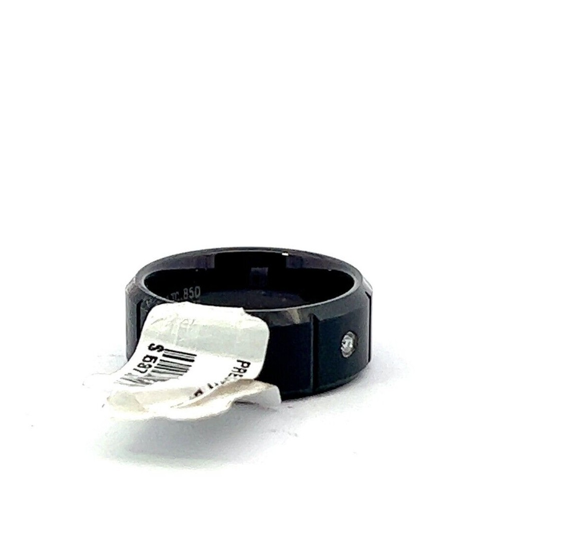 Triton 8mm Black Tungsten .12ctw 3 Diamond Accent Vertical Grooved Band Ring
